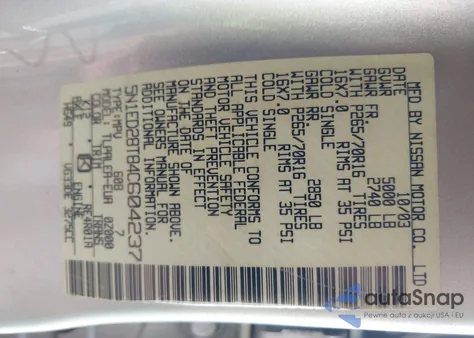 2004 Nissan Xterra Xe/Se from USA, damaged, VIN 5N1ED28T84C604237